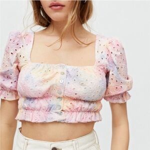 Urban Outfitters Tie Dye Pastel Ruffle Brooke Eyelit Blouse